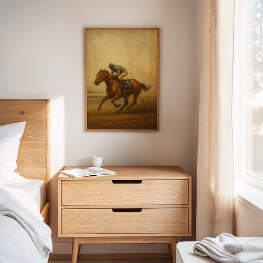 Gallery image 1 for “Final Stretch” – Vintage Horse Racing Oil Painting Print