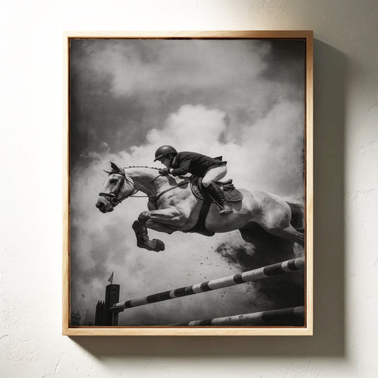 Gallery image 2 for “Airtime” – Black & White Show Jumping Photography Print
