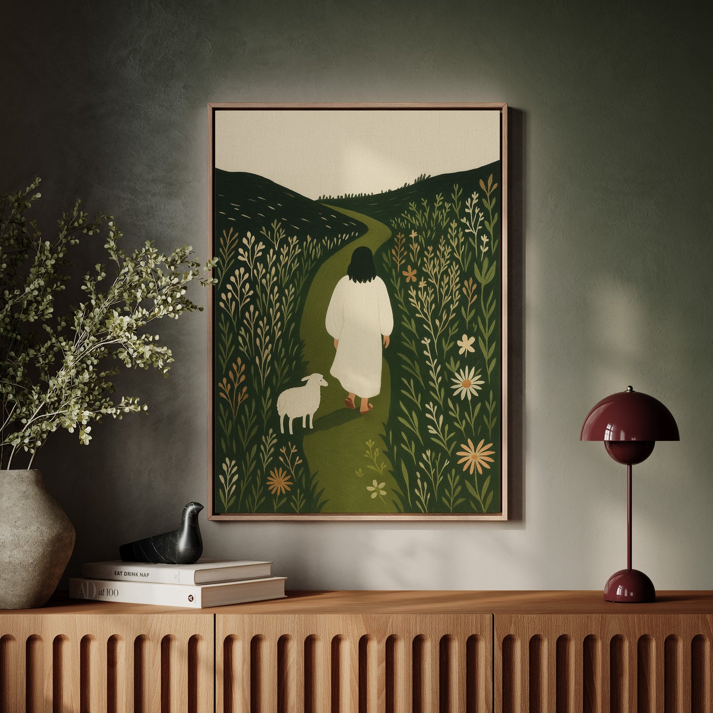 The Shepherd and the Lamb Floral Path Print