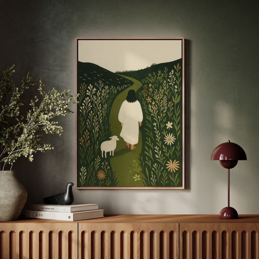 The Shepherd and the Lamb Floral Path Print