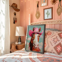 Pink Cowgirl Rides Through Turquoise Skies