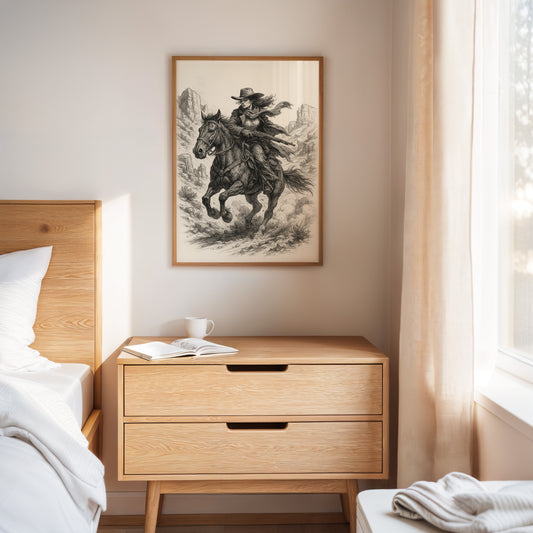 Grit & Dust – Cowgirl Outlaw Western Sketch Print