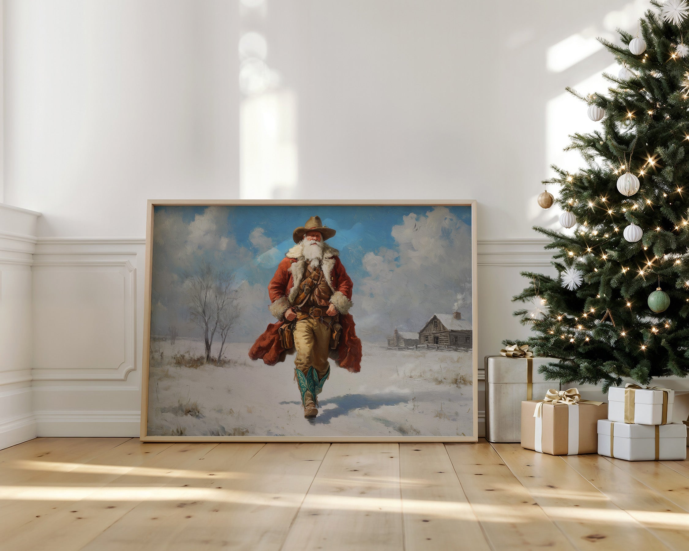 Frontier Santa Rides Through Winter Snow