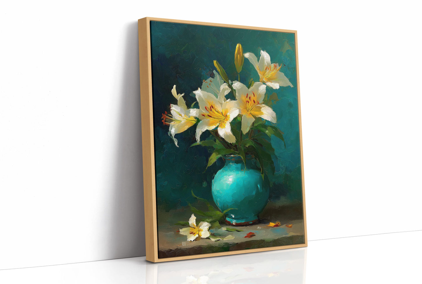 White Lilies in a Turquoise Vase