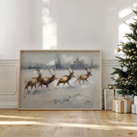 Winter Stags Cross Ancient Castle Grounds