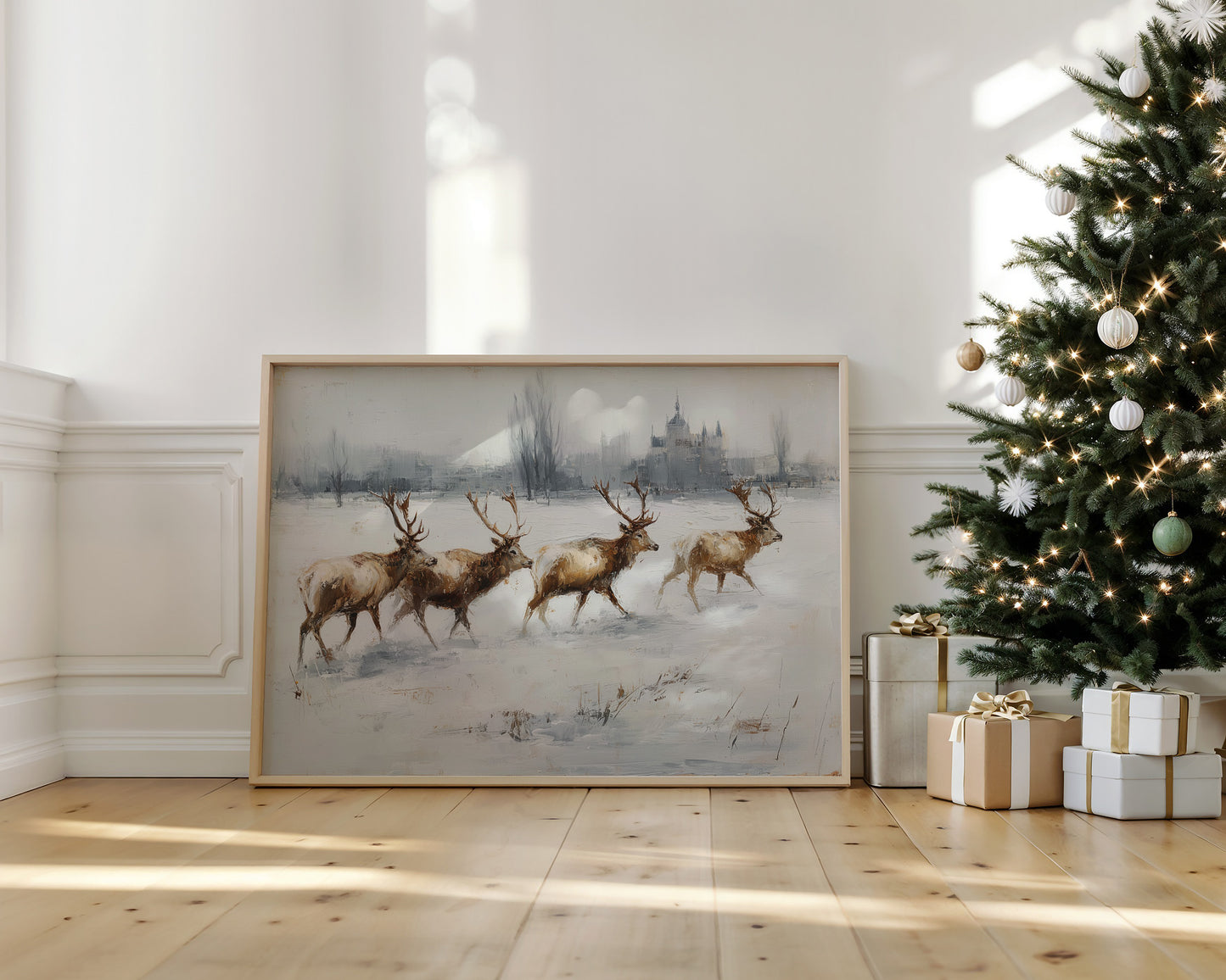 Winter Stags Cross Ancient Castle Grounds