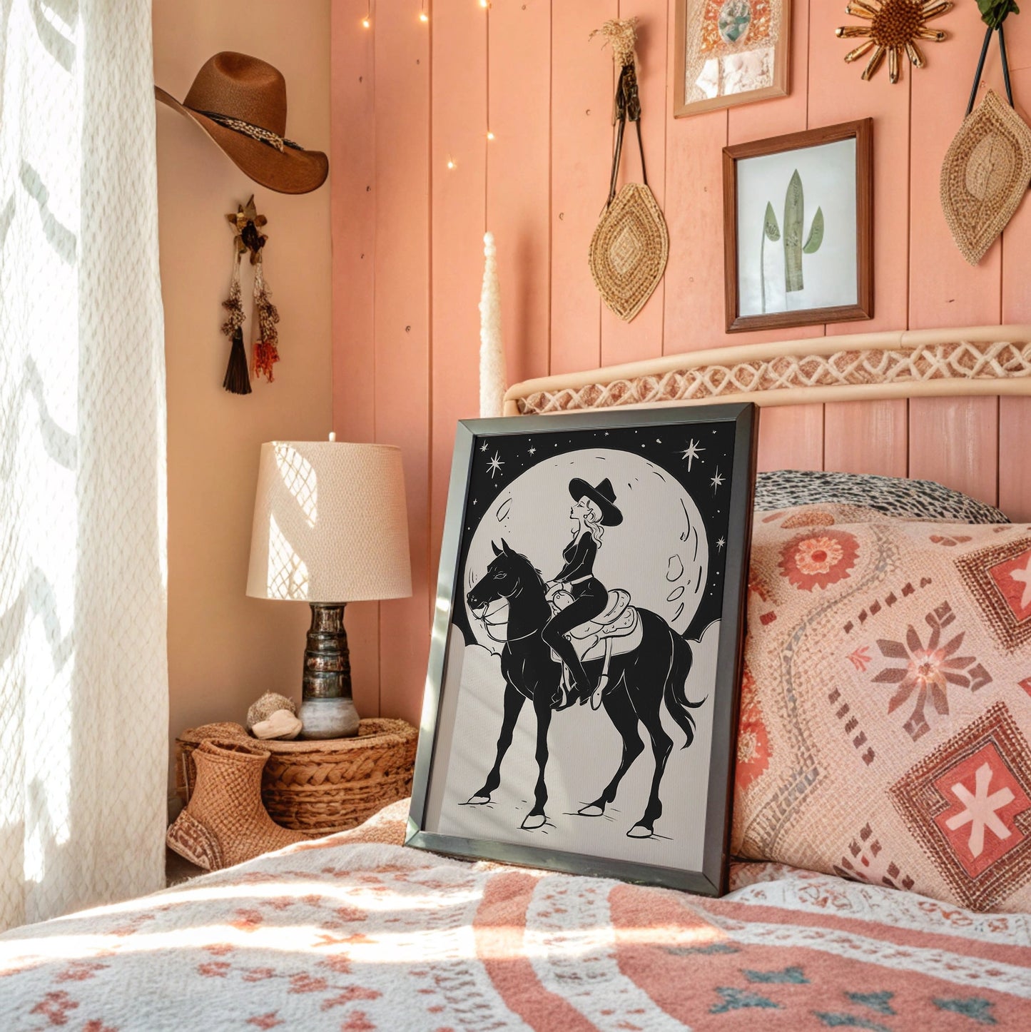 Moonlit Cowgirl Rides Among Stars