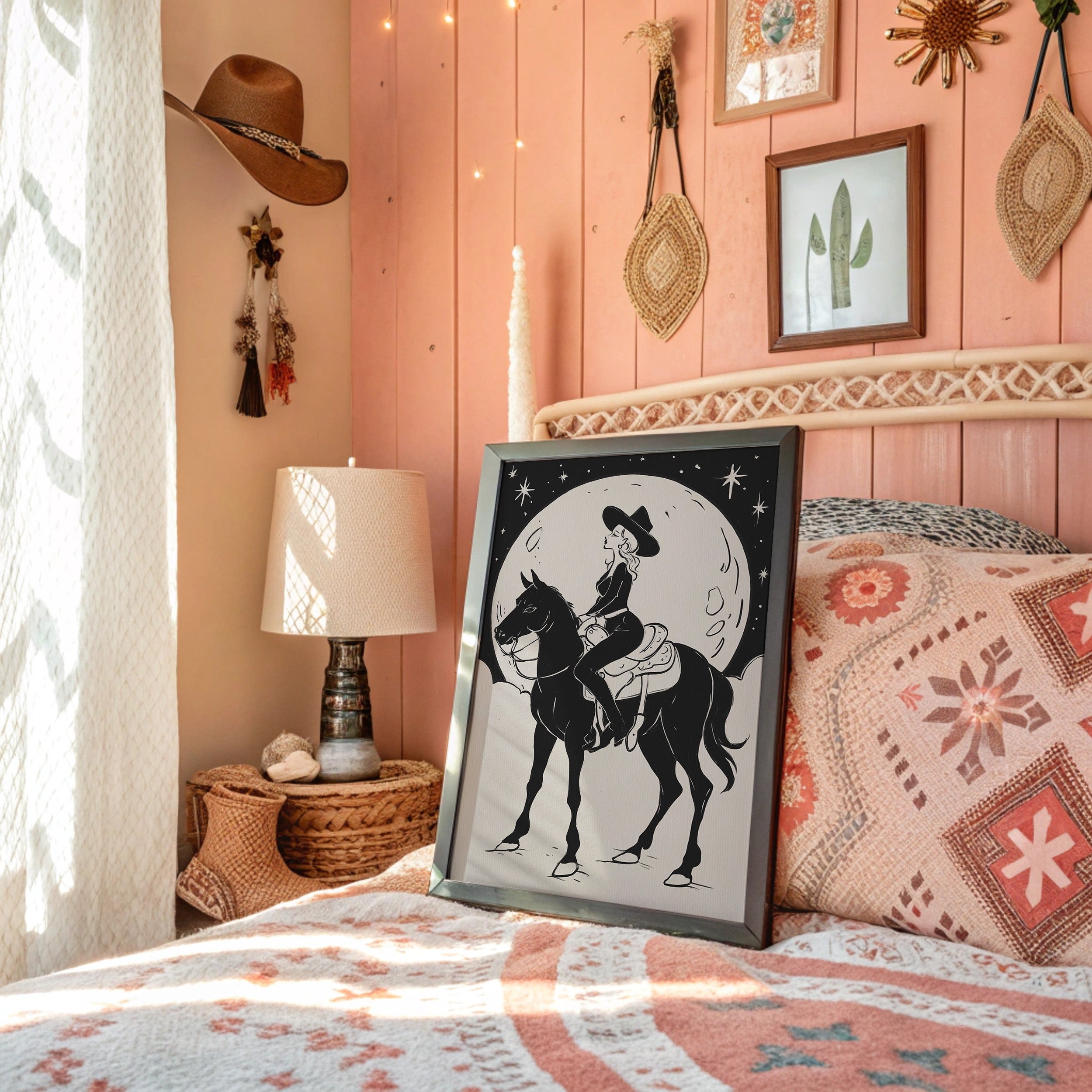 Moonlit Cowgirl Rides Among Stars