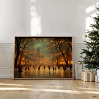 Winter Skaters Dance Under Golden Lights