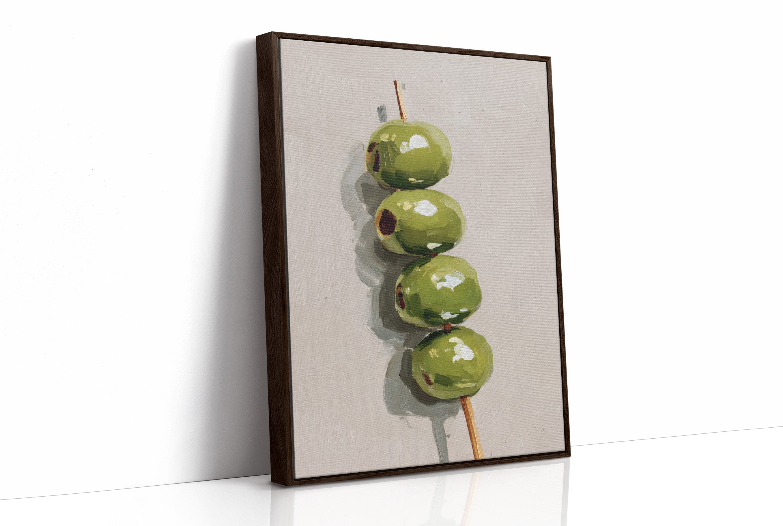 Verdant Olives on Wooden Skewer