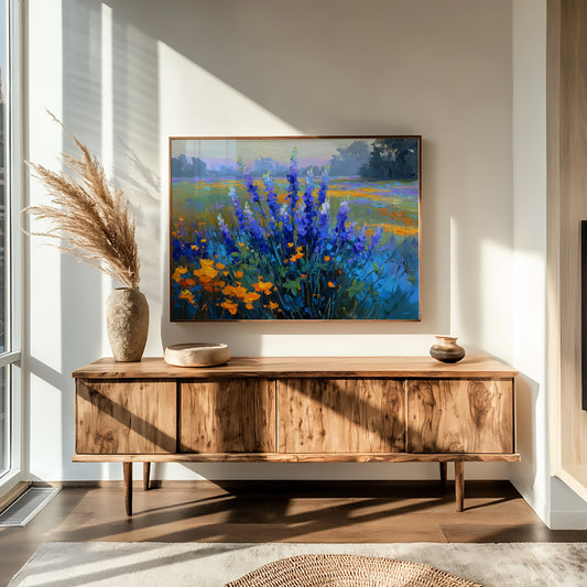 Delphiniums Dance With Golden Poppies