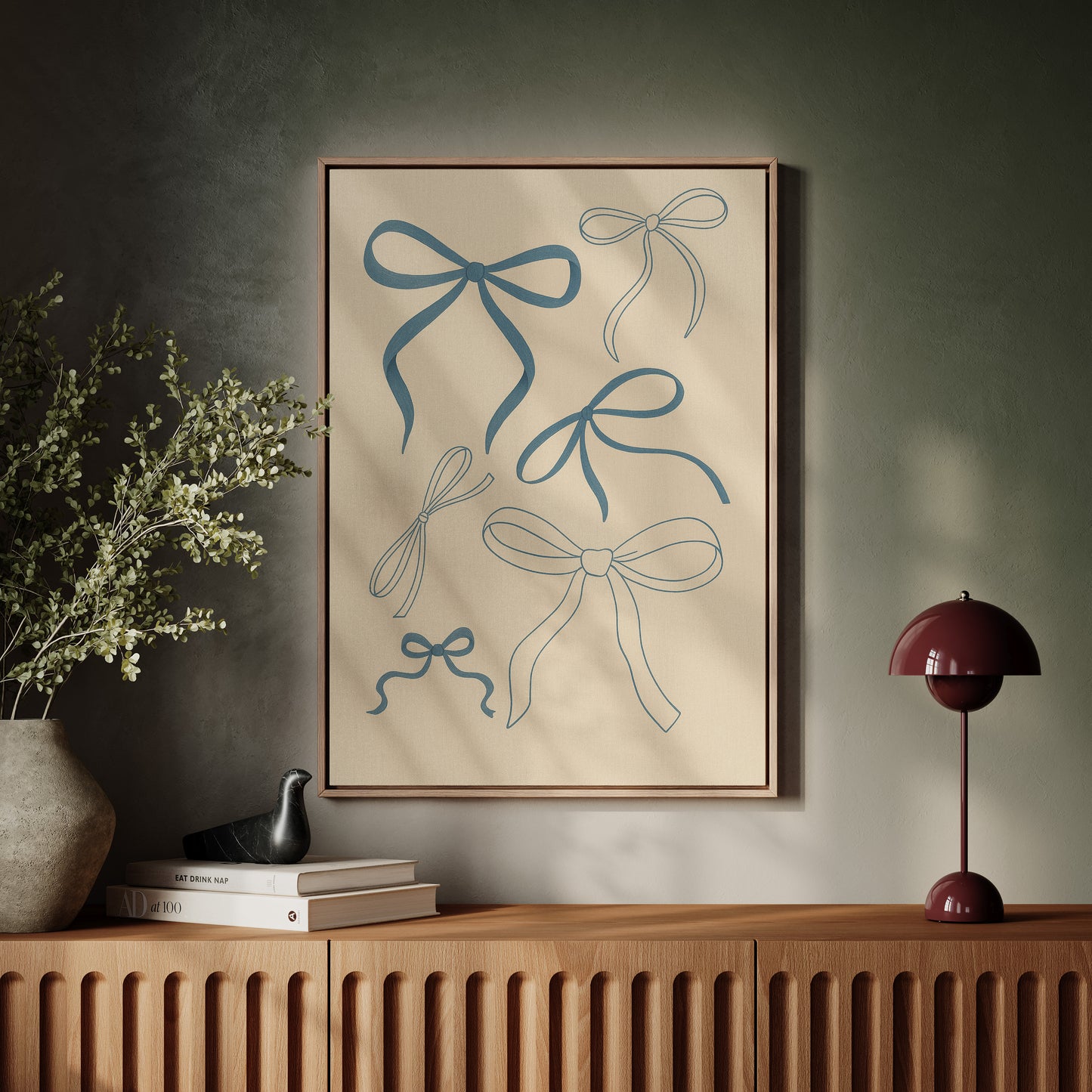 Whimsical Blue Bows Minimalist Print