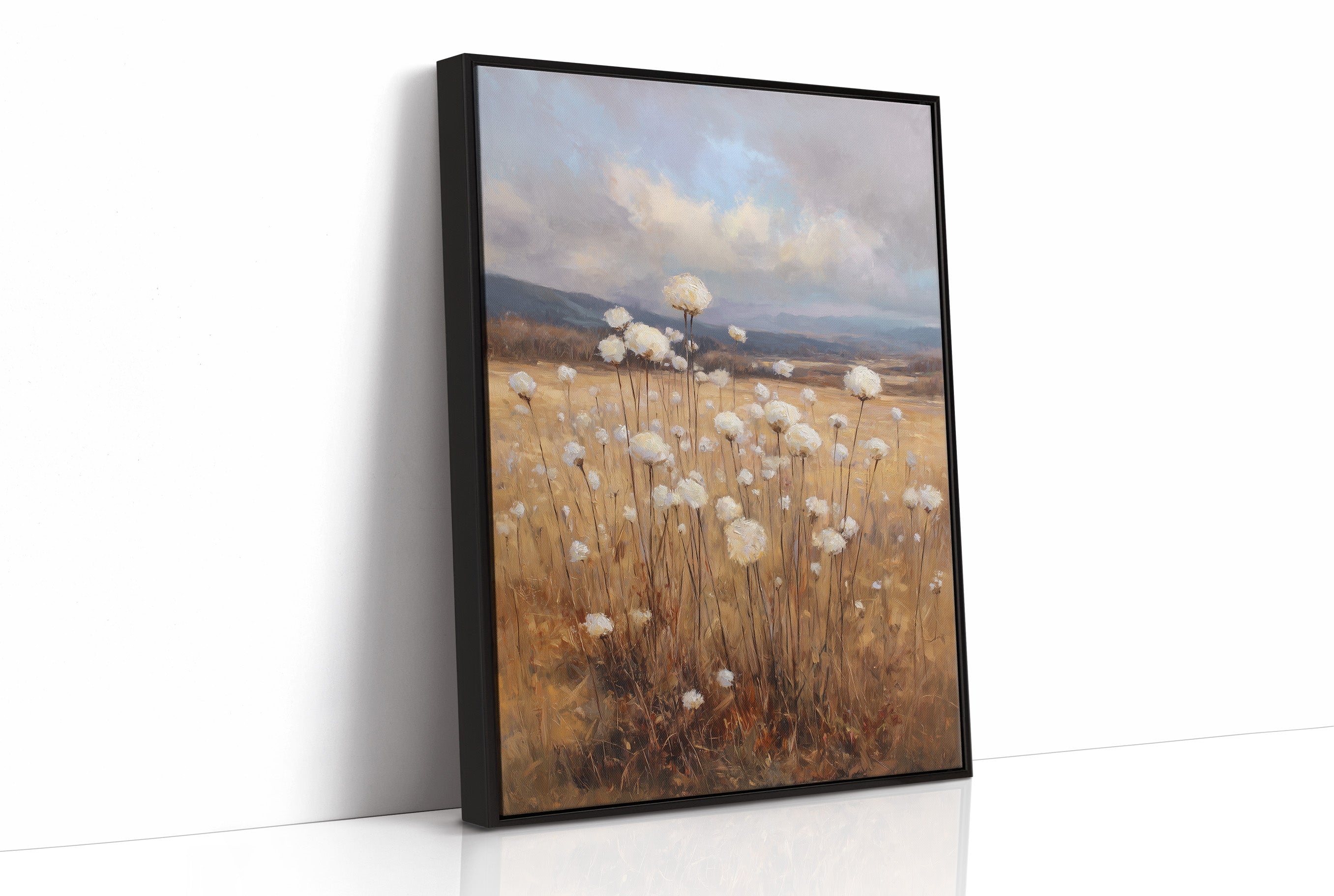 Cotton Fields Under Autumn Sky
