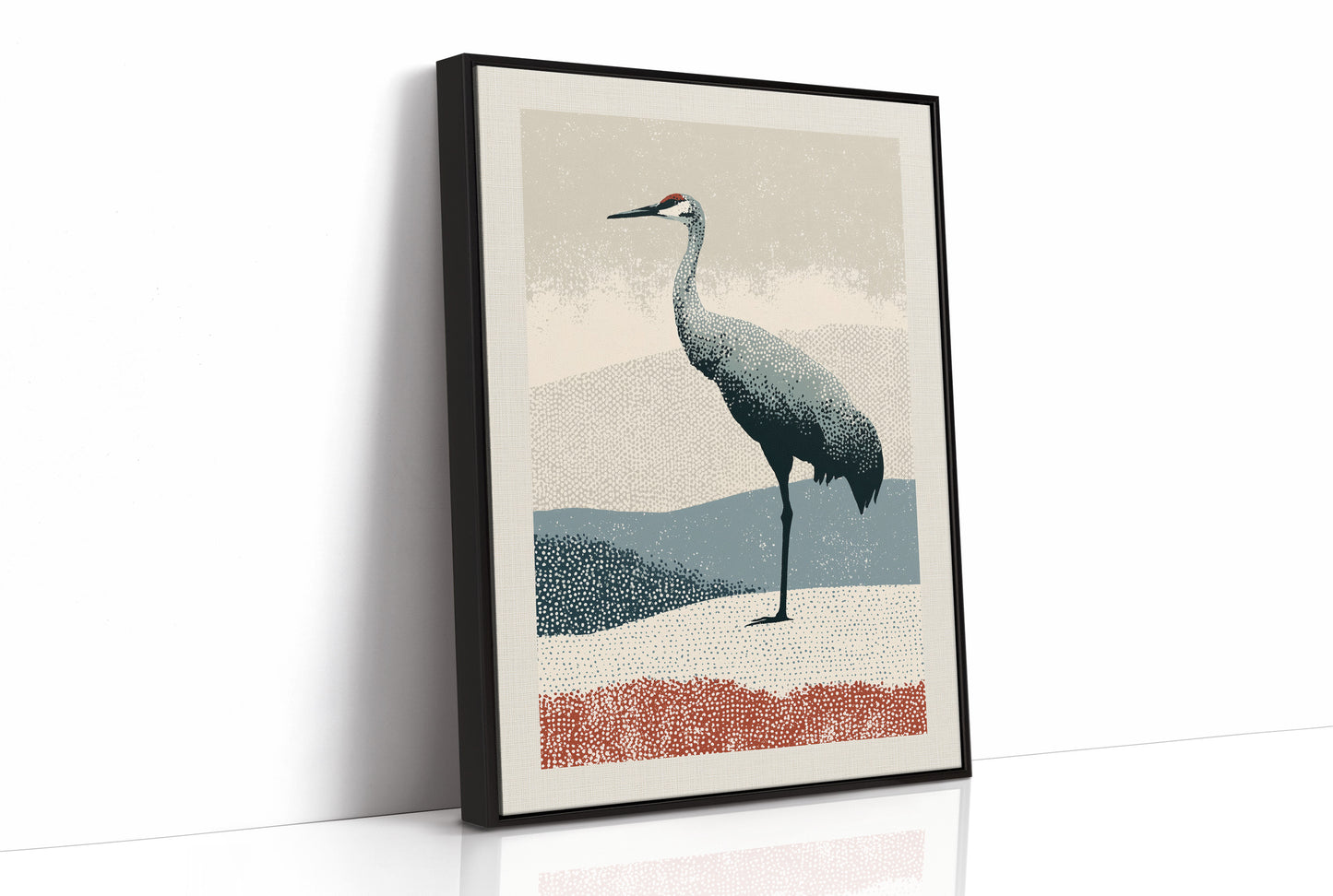 Stippled Crane: A Halftone Landscape