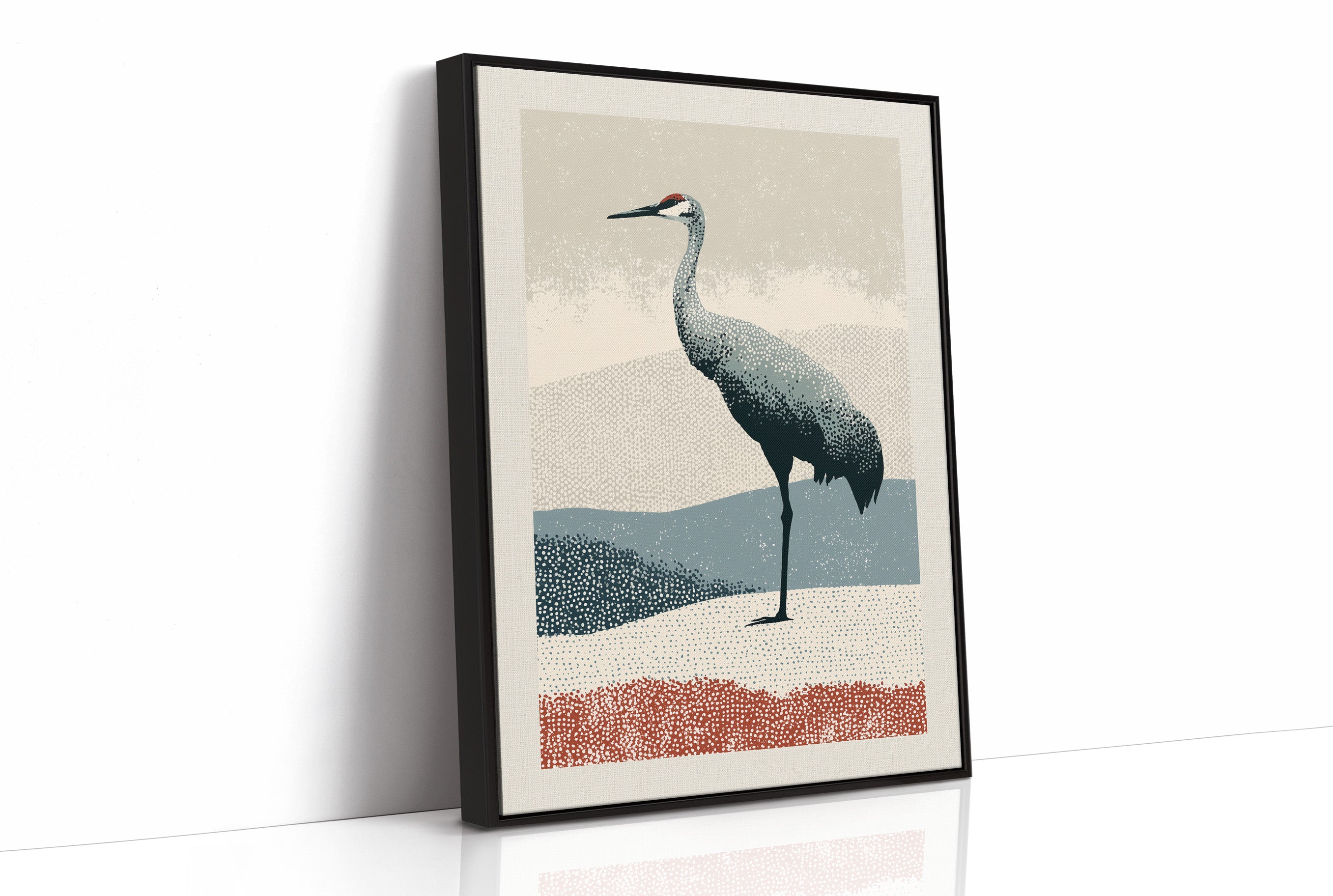 Stippled Crane: A Halftone Landscape
