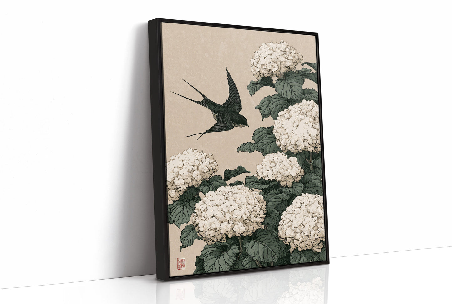 Swallow's Descent Among Snowball Blooms
