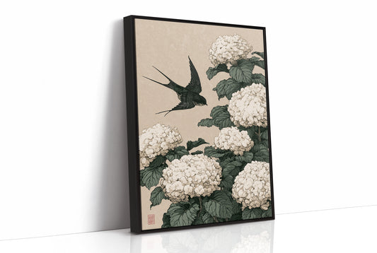 Swallow's Descent Among Snowball Blooms