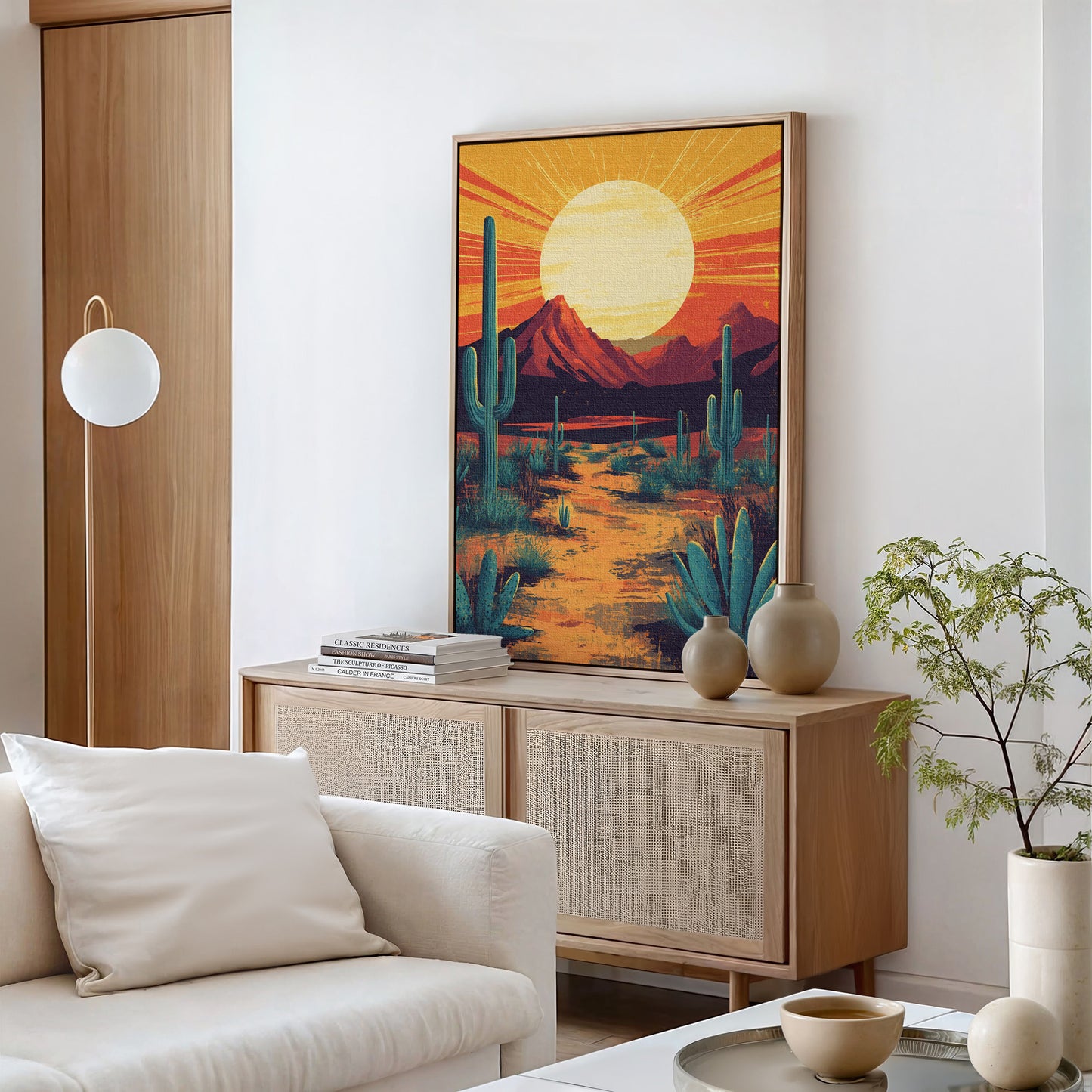 Golden Desert Sunset – Southwestern Cactus Wall Art