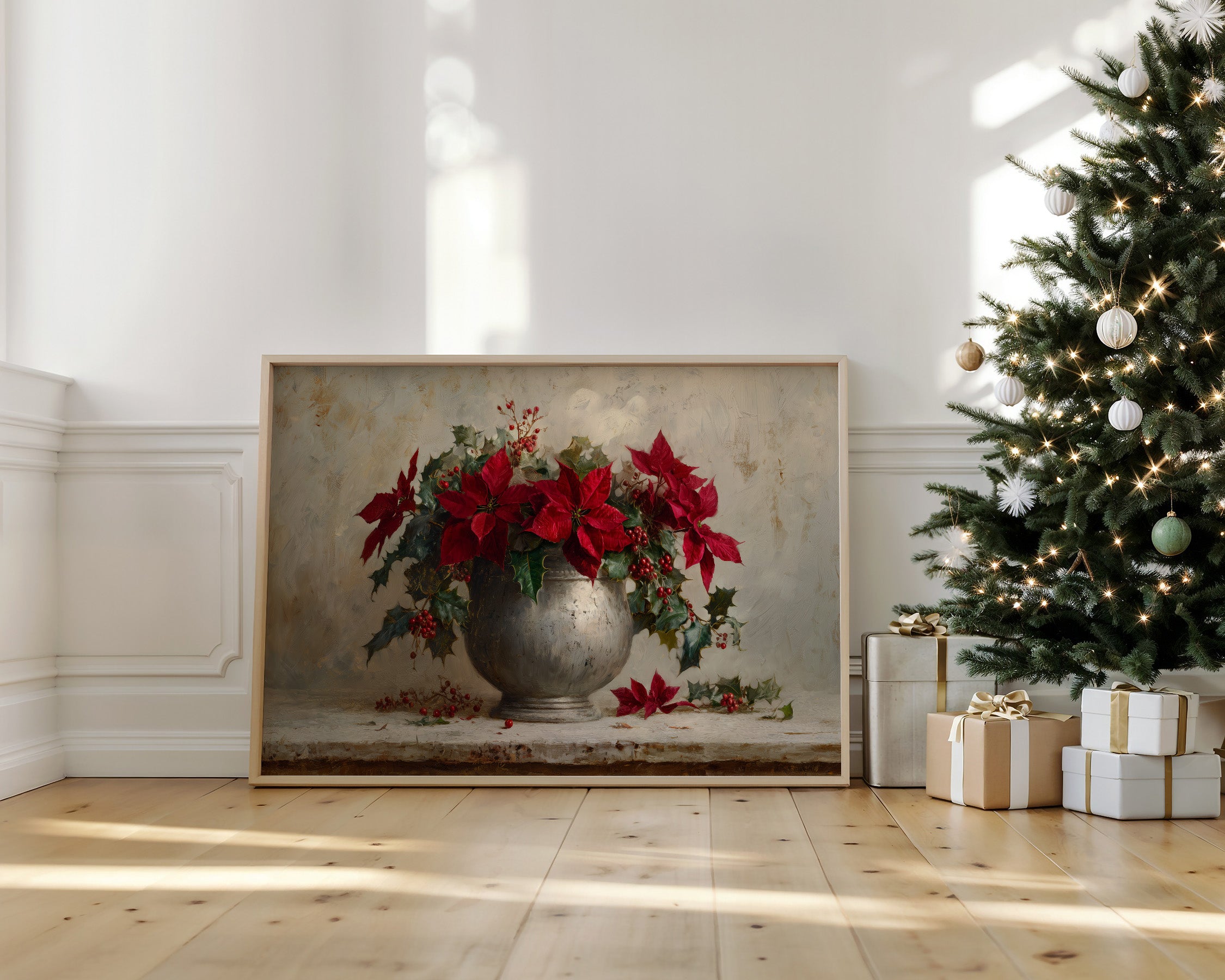 Poinsettias Paint December's Silver Story