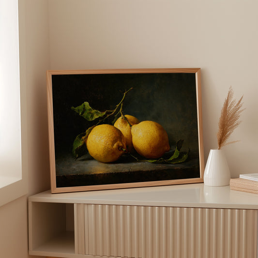 Sunlit Lemons On Ancient Wood