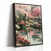 Blossoms and Reflections by the Cottage Pond