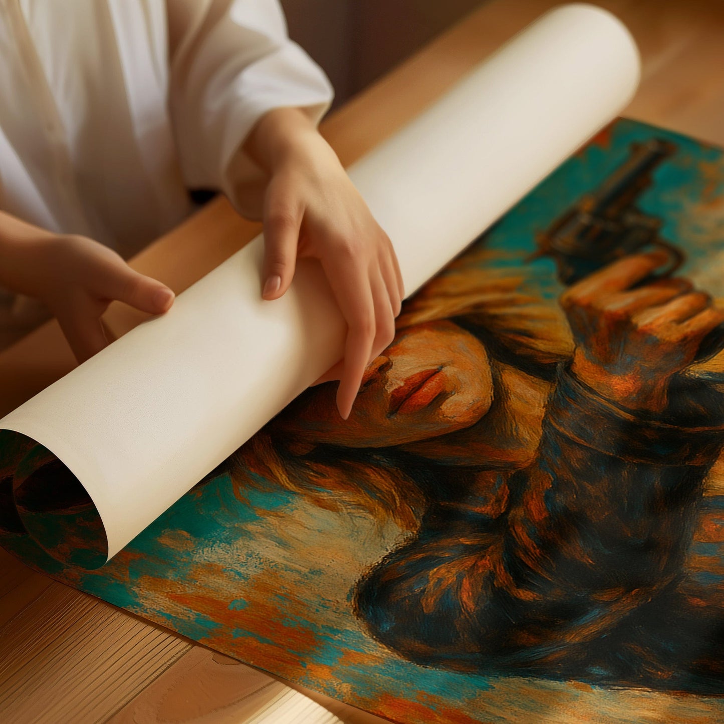 Western Grit: Cowgirl With Revolver Canvas Art