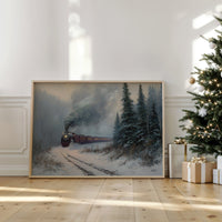 Winter Steam Curves Through Pine Forest