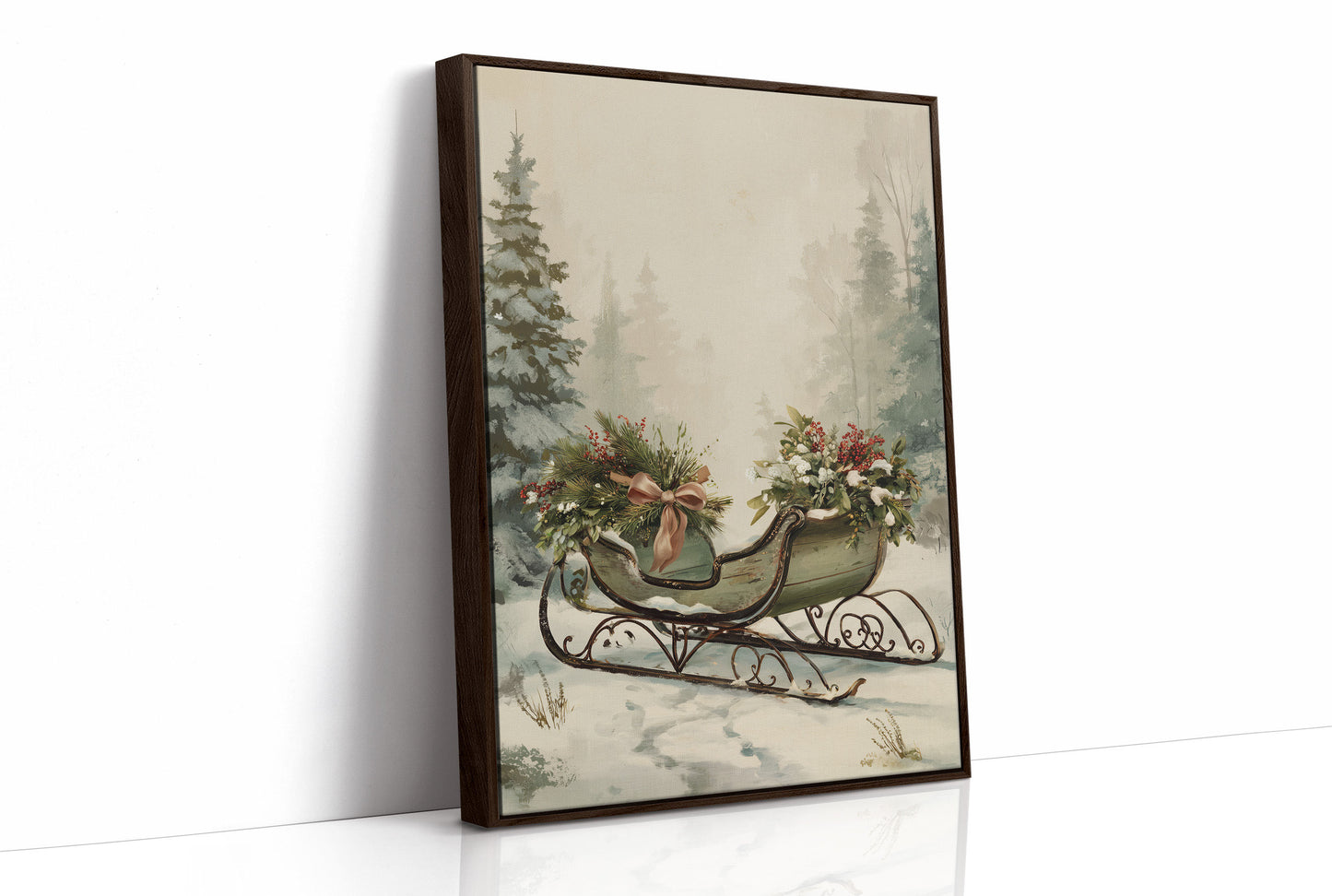 Winter Sleigh Among Misty Pines