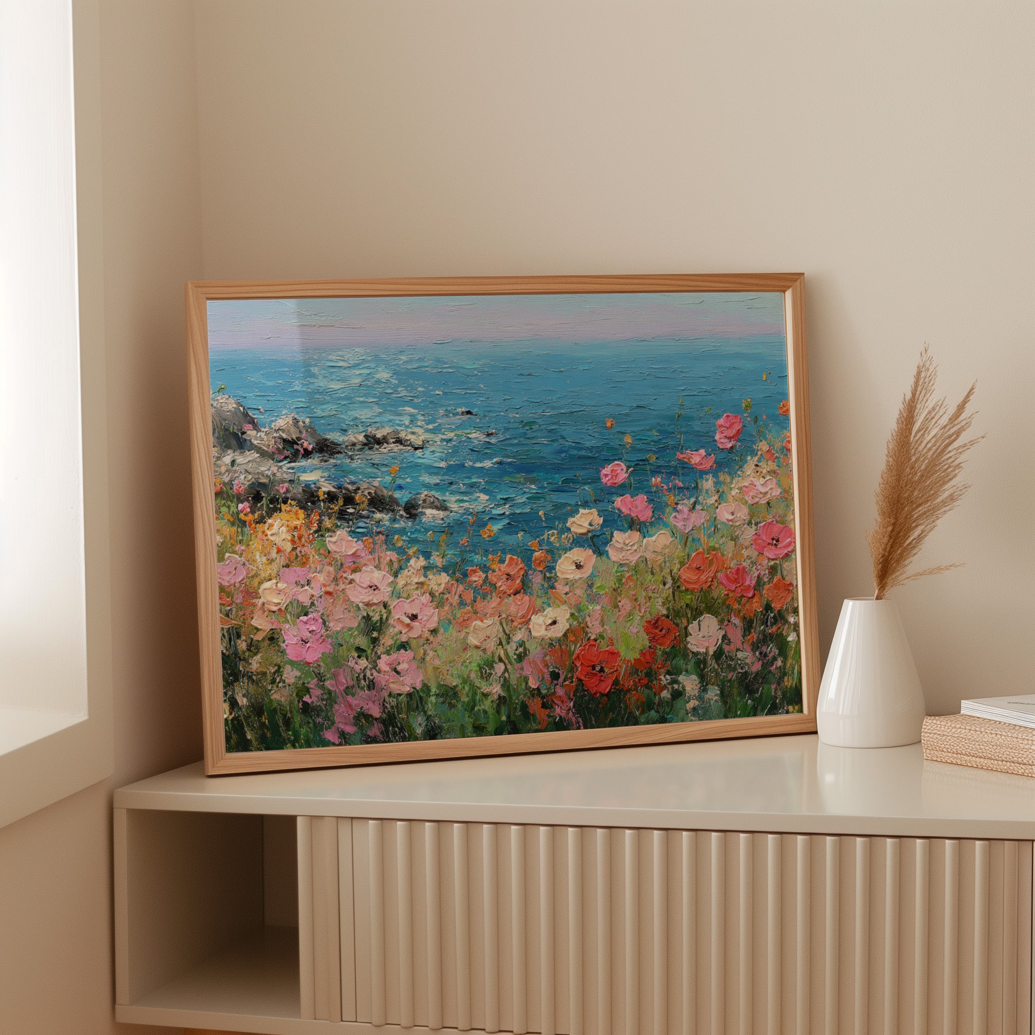 Coastal Poppies Dance Above Azure Waves