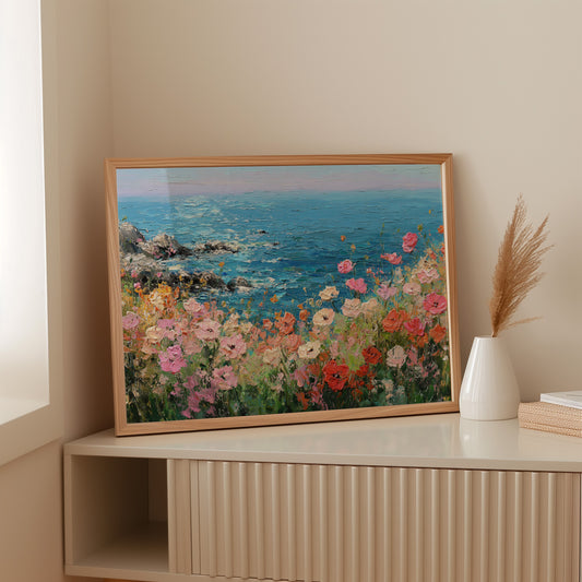 Coastal Poppies Dance Above Azure Waves