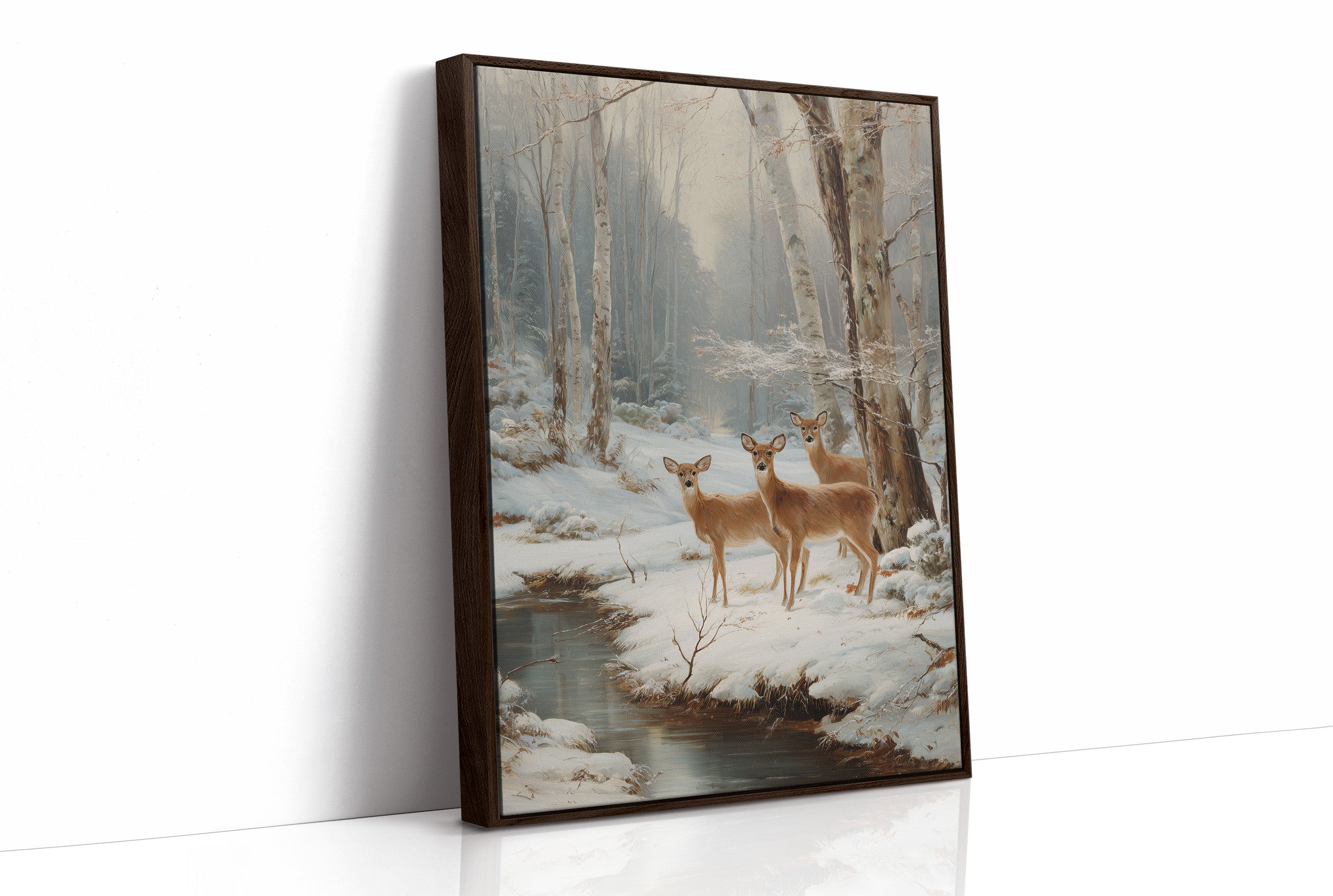December Deer By Frozen Stream