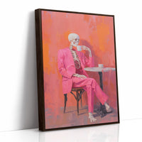 Fuchsia Suit Sips Eternal Coffee