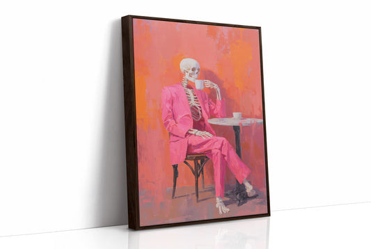 Fuchsia Suit Sips Eternal Coffee