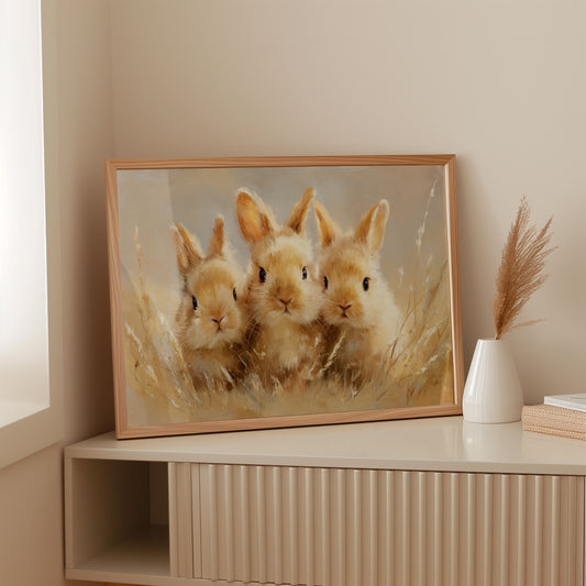 Curious Bunnies Dance Through Golden Grass