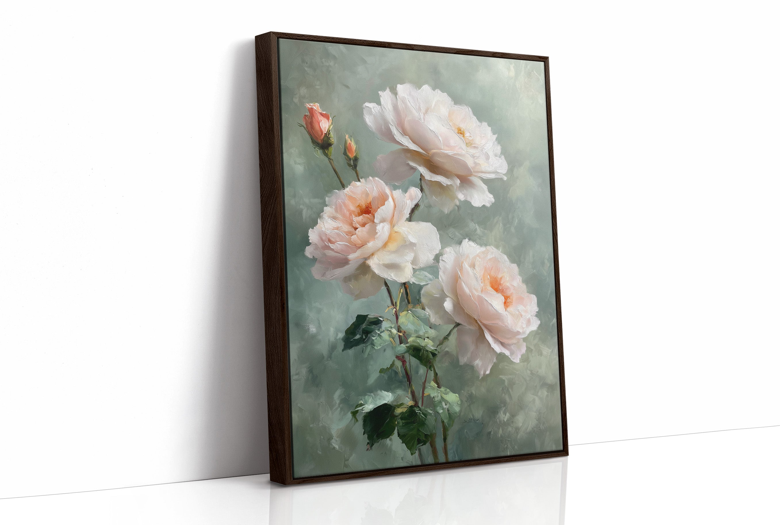 Blush Peonies Against Sage Memory