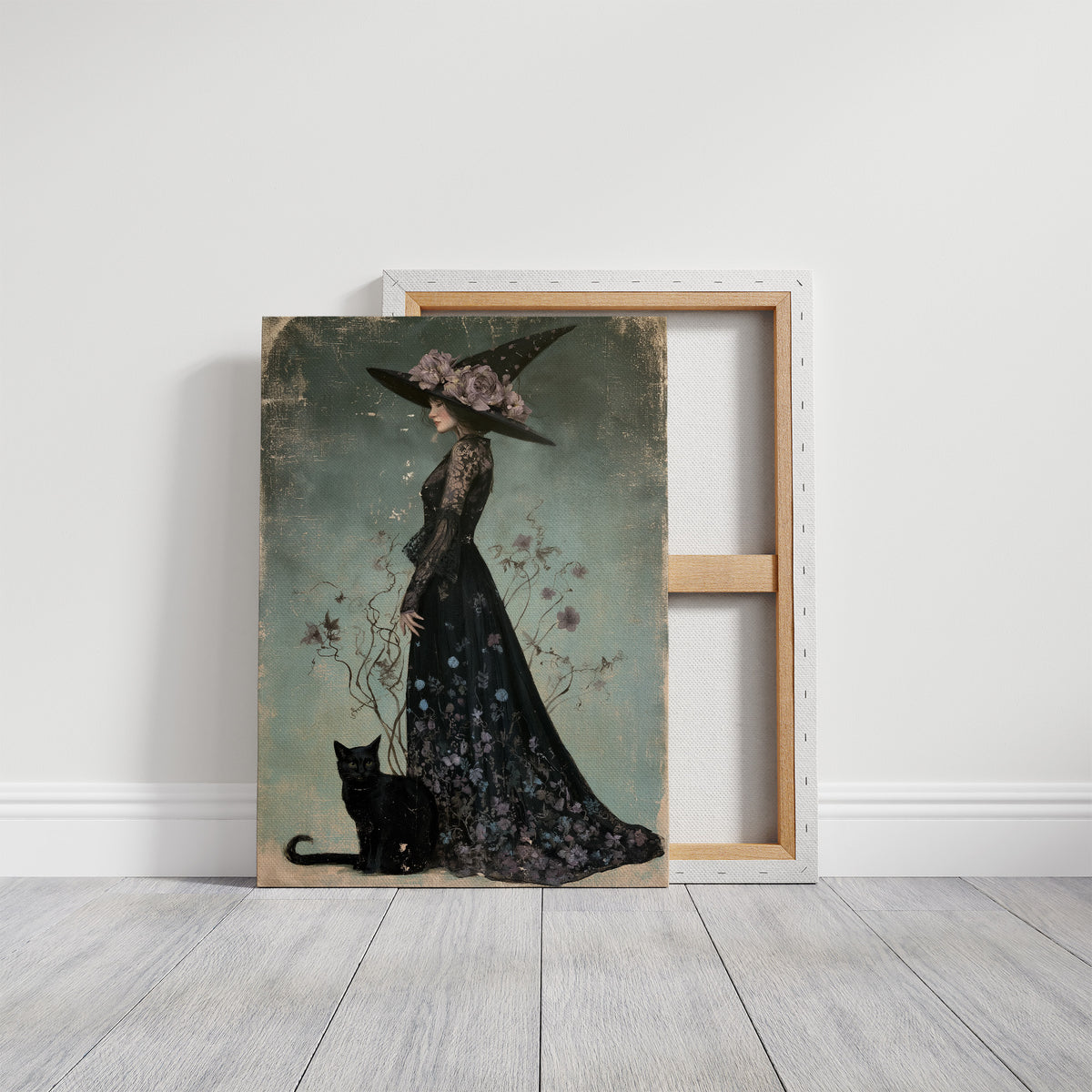 Bloom, Broom, And Feline Backup, gallery wrapped canvas print shown front on