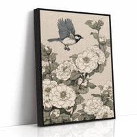 Chickadee Landing Among Camellia Blossoms