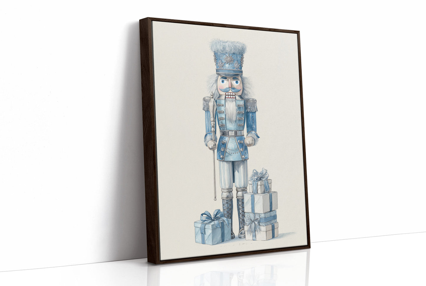 Blue Nutcracker Guards Winter's Treasures