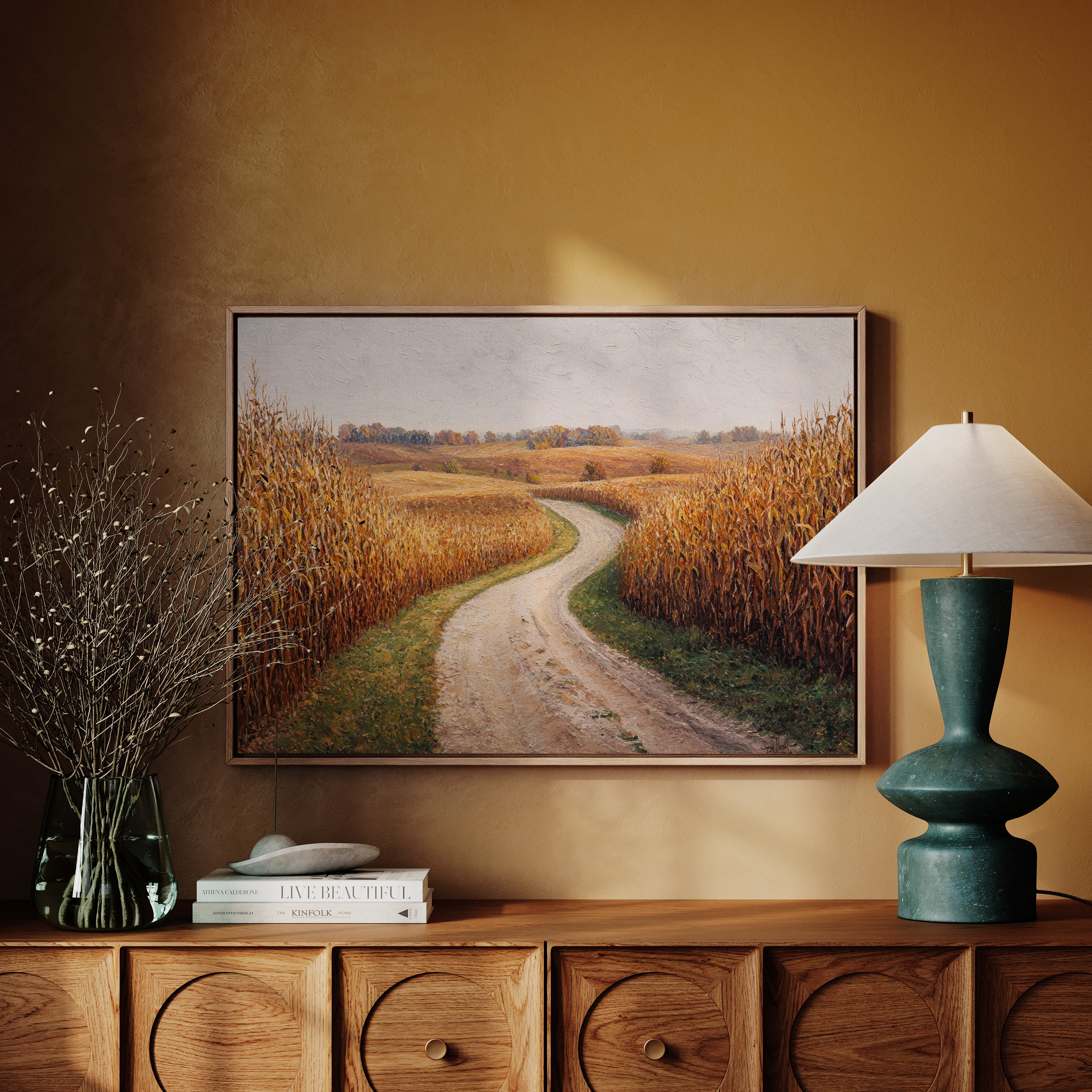 Harvest Path Winds Through Golden Fields