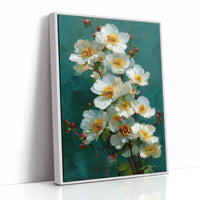 White Blooms Against Teal