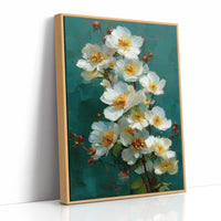 White Blooms Against Teal