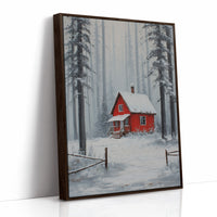 Red Cabin Sleeps In Winter Woods
