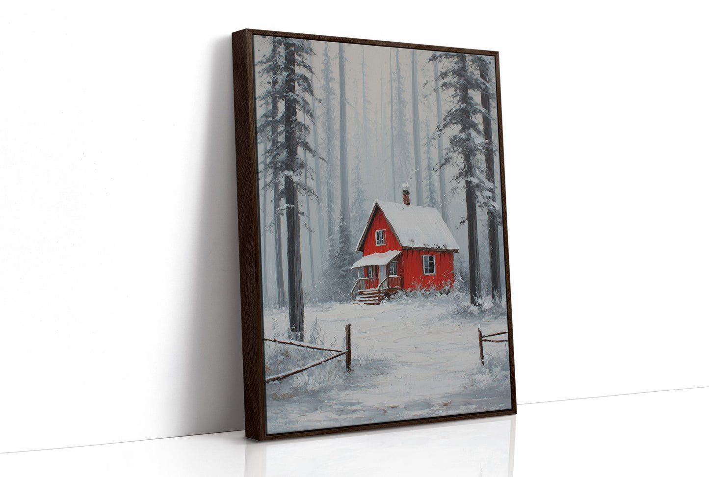 Red Cabin Sleeps In Winter Woods
