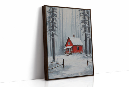 Red Cabin Sleeps In Winter Woods