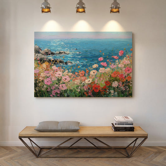 Coastal Poppies Dance Above Azure Waves