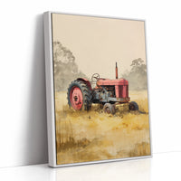 Red Tractor Rests In Golden Fields