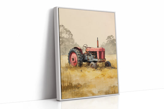 Red Tractor Rests In Golden Fields
