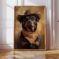 Western Cowboy Rottweiler Print – Rustic Wild West Dog Art
