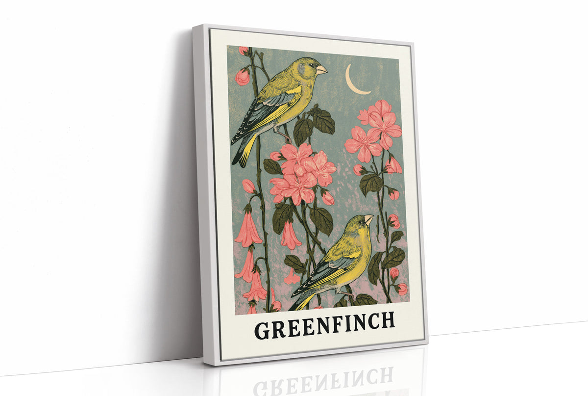 Greenfinches by Moonlit Blooms