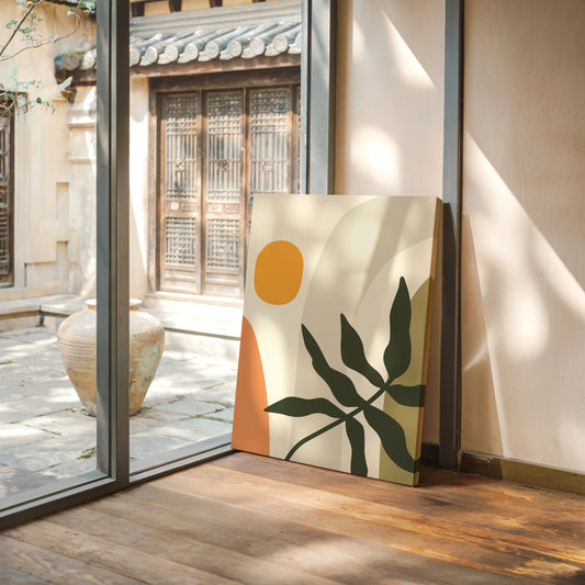Sunlit Leaves Against Soft Curves